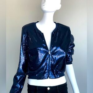 H&M Navy Blue Sequin Bomber Jacket